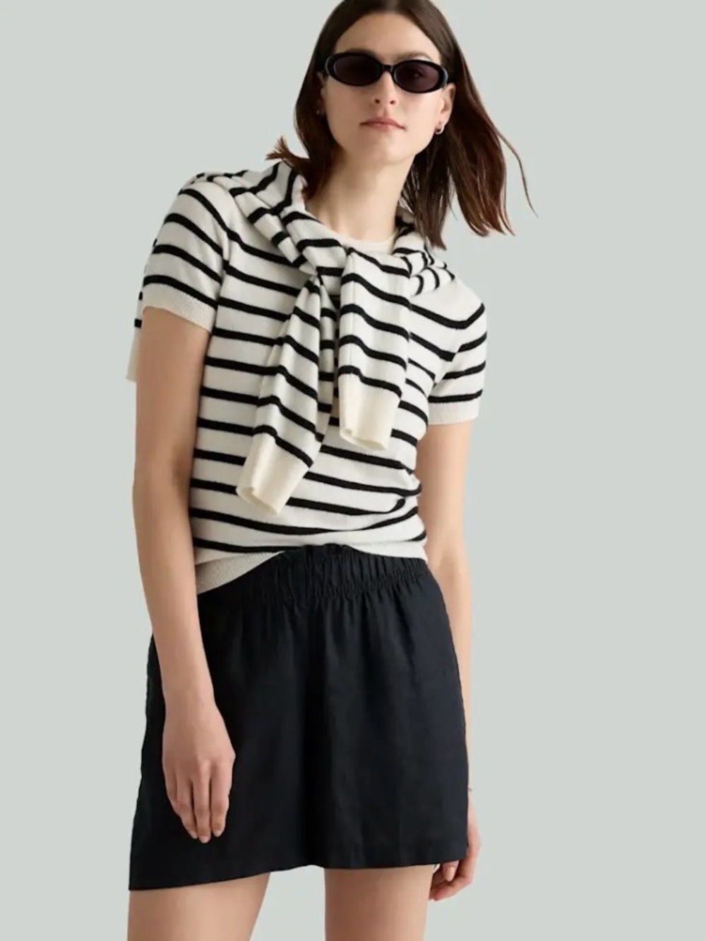 Quince 100% Mongolian Cashmere Stripped Short Sleeve Sweater Tee